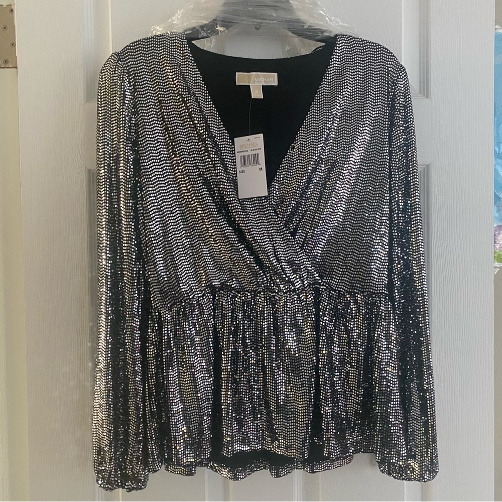 Michael Kors Black and Silver Sequin Blouse
